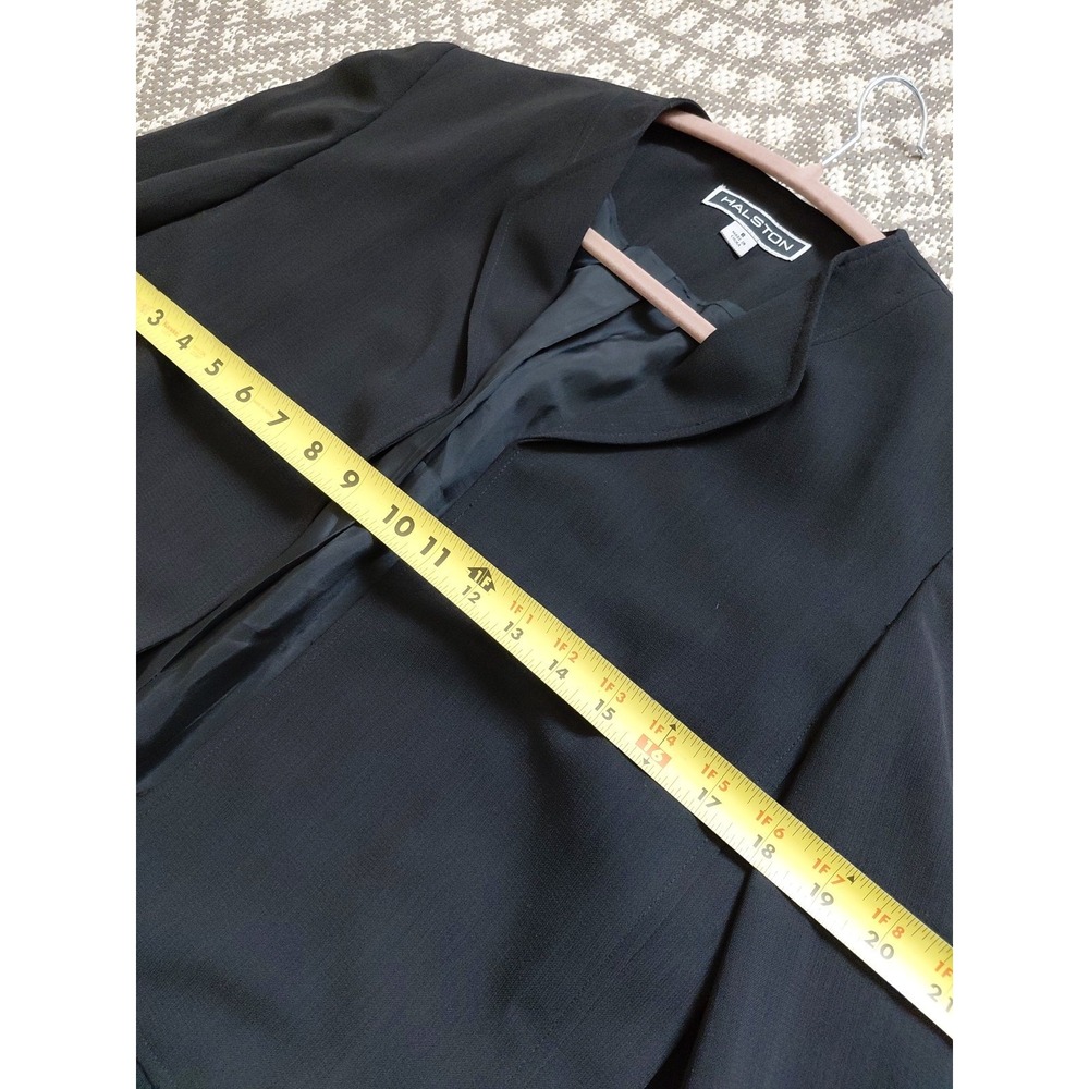 Halston Set Vest Long Jacket Womens 8 Vintage Black Lagonlook Minimalist Career - Picture 8 of 16